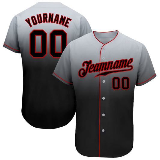 Custom Gray Black-Red Authentic Fade Fashion Baseball Jersey - Sky-Custom