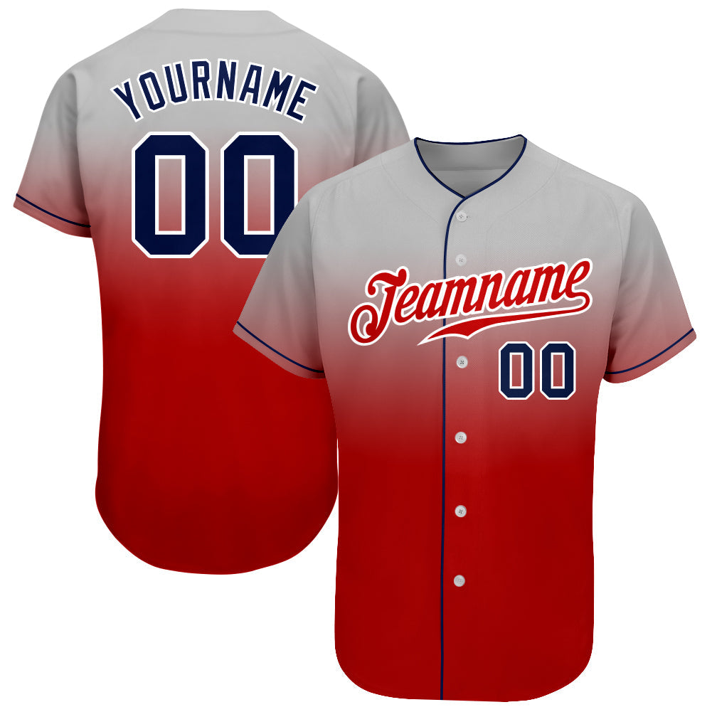 Custom Gray Navy-Red Authentic Fade Fashion Baseball Jersey - Sky-Custom