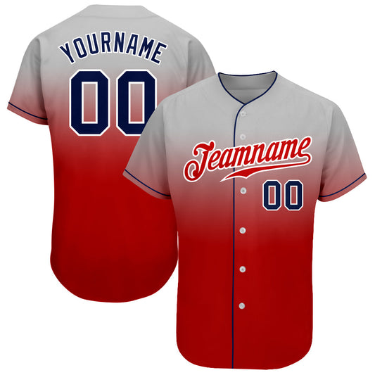 Custom Gray Navy-Red Authentic Fade Fashion Baseball Jersey - Sky-Custom