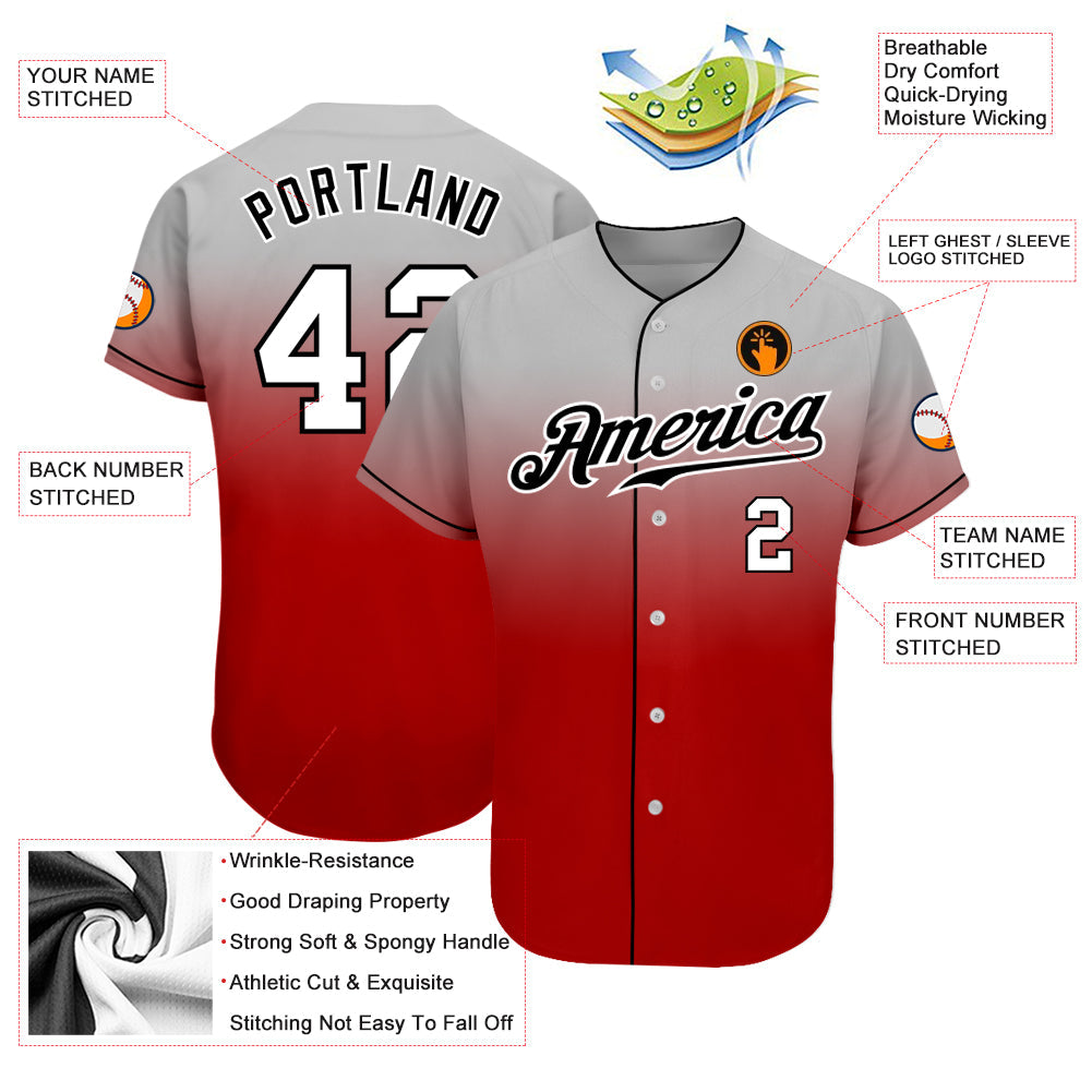 Custom Gray White-Red Authentic Fade Fashion Baseball Jersey - Sky-Custom