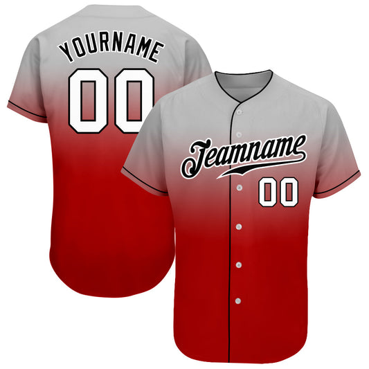 Custom Gray White-Red Authentic Fade Fashion Baseball Jersey - Sky-Custom