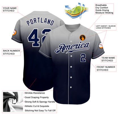 Custom Gray Navy-White Authentic Fade Fashion Baseball Jersey - Sky-Custom