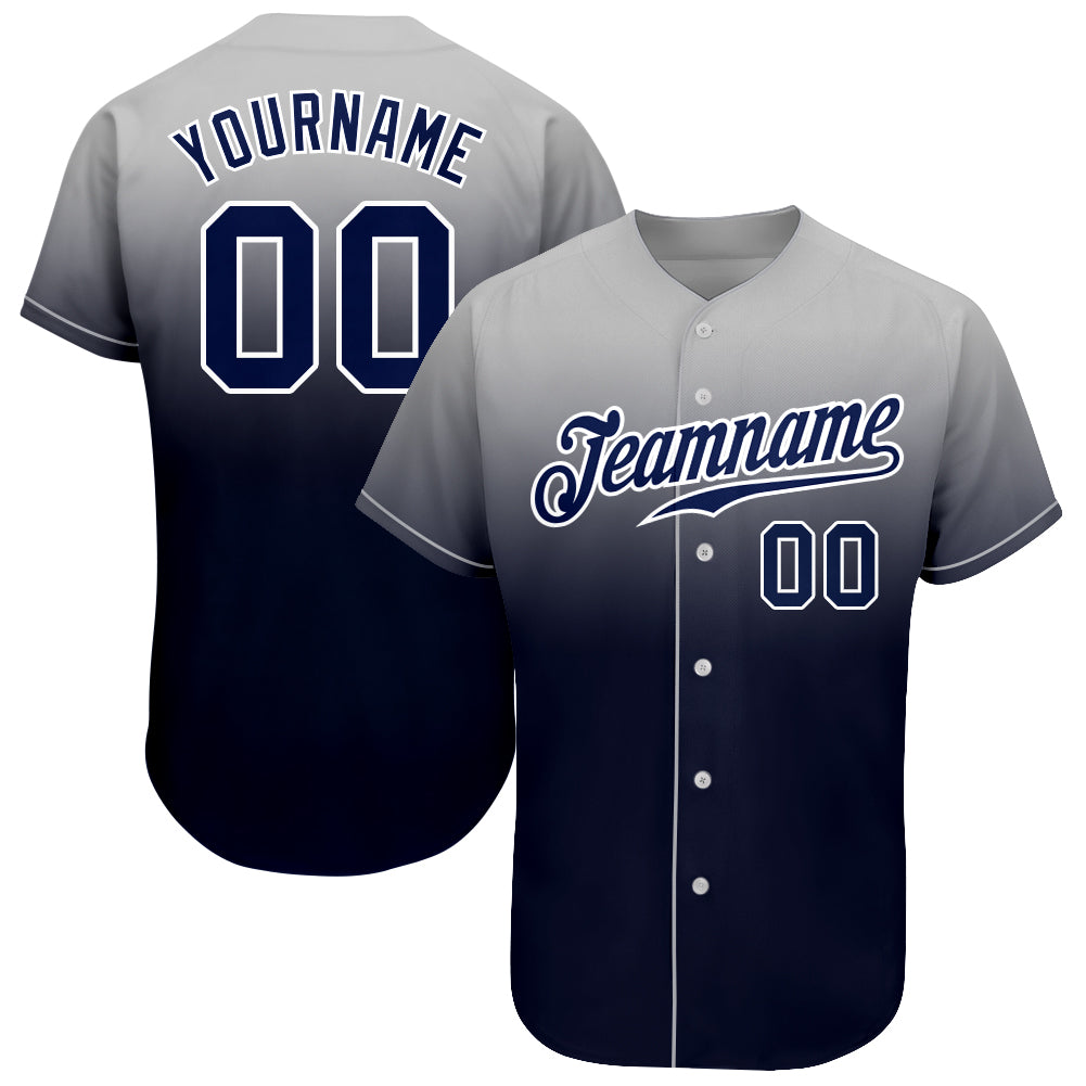Custom Gray Navy-White Authentic Fade Fashion Baseball Jersey - Sky-Custom