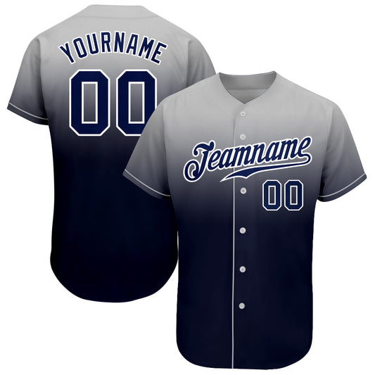 Custom Gray Navy-White Authentic Fade Fashion Baseball Jersey - Sky-Custom