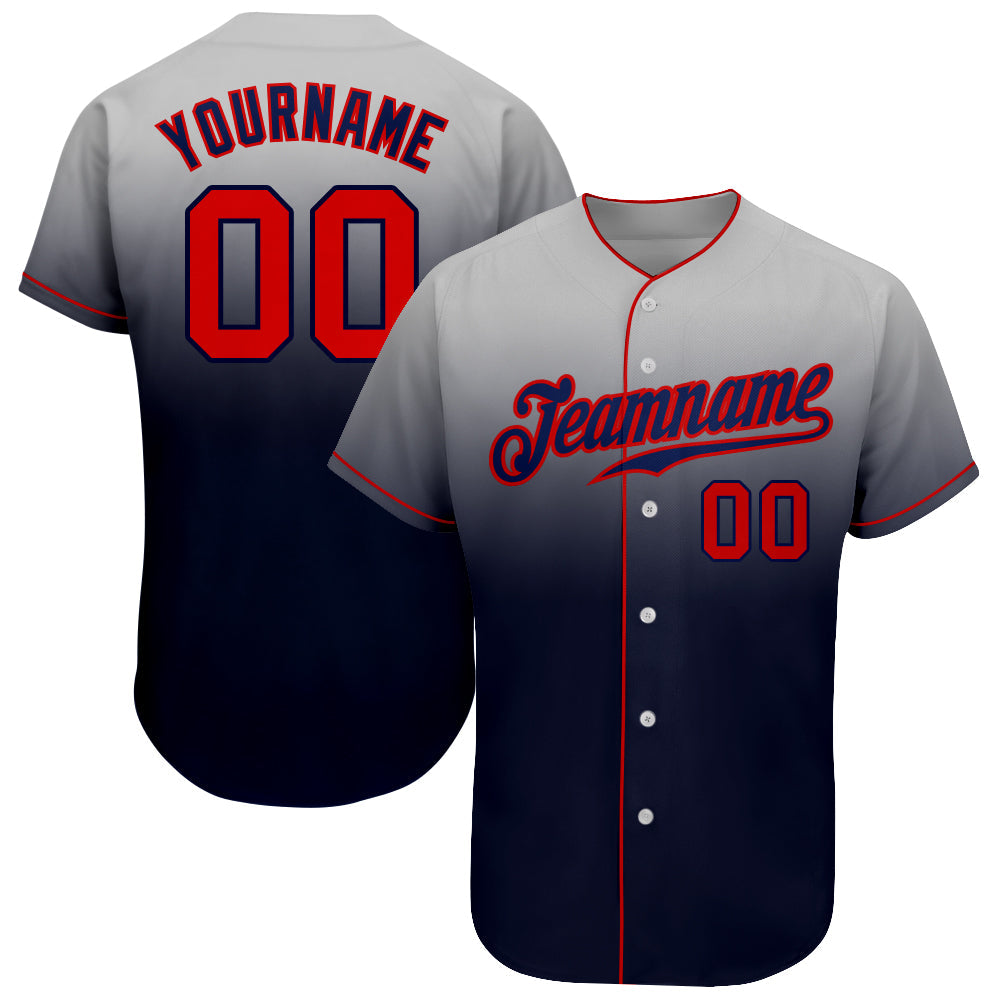 Custom Gray Red-Navy Authentic Fade Fashion Baseball Jersey - Sky-Custom