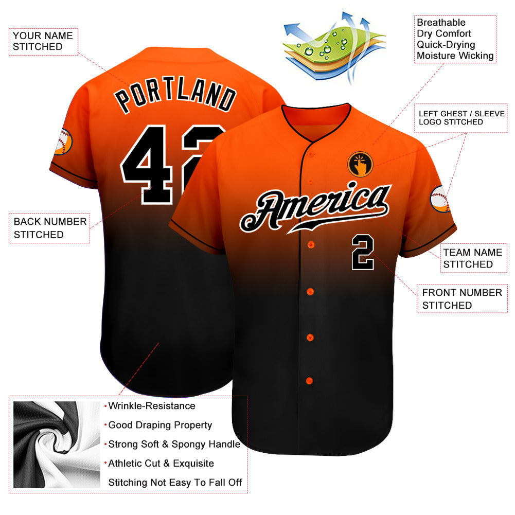 Custom Orange Black-White Authentic Fade Fashion Baseball Jersey - Sky-Custom