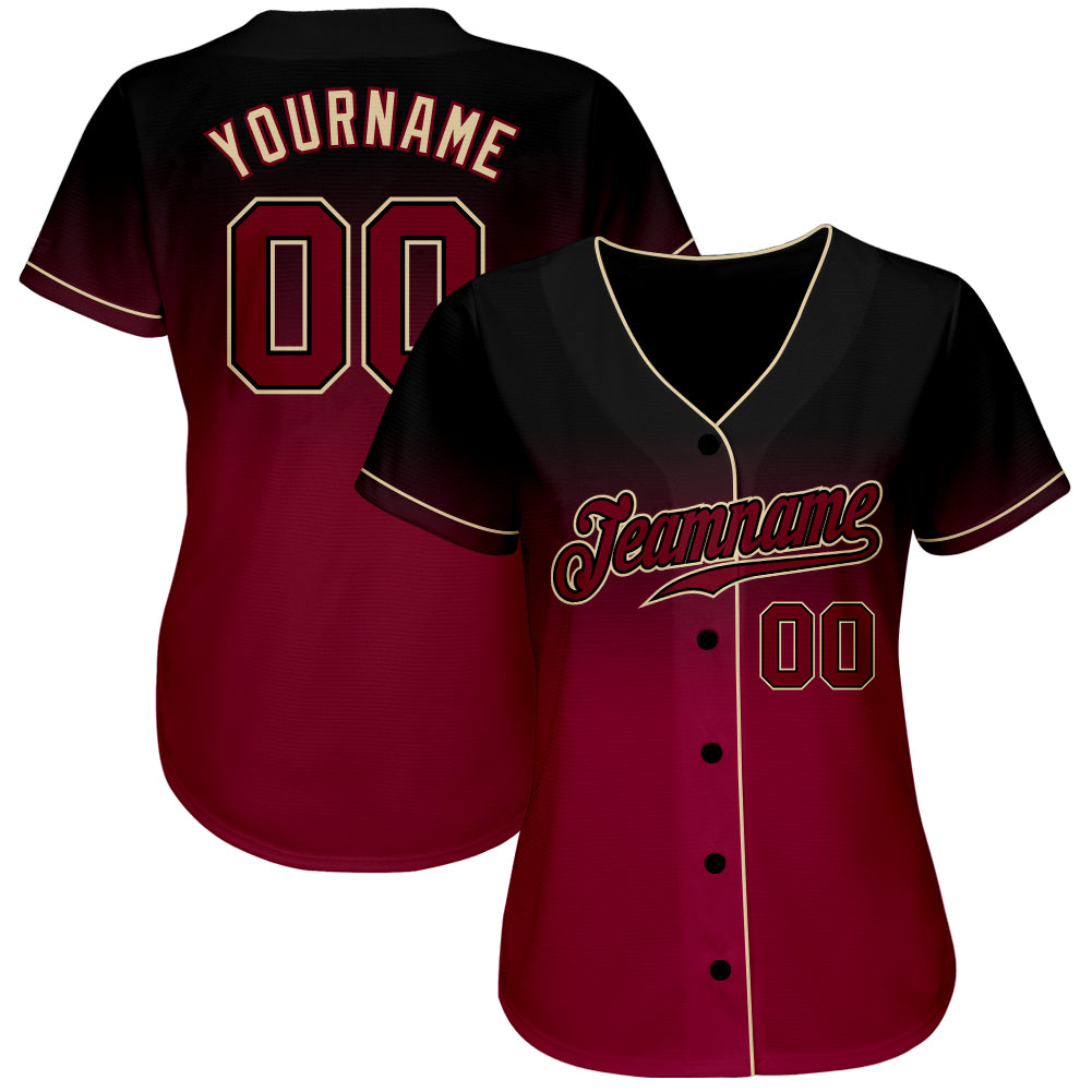 Custom Black Crimson-Cream Authentic Fade Fashion Baseball Jersey - Sky-Custom