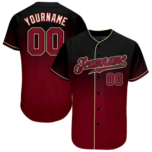 Custom Black Crimson-Cream Authentic Fade Fashion Baseball Jersey - Sky-Custom