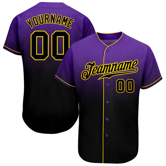 Custom Purple Black-Gold Authentic Fade Fashion Baseball Jersey - Sky-Custom