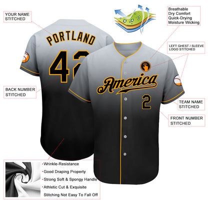 Custom Gray Black-Gold Authentic Fade Fashion Baseball Jersey - Sky-Custom