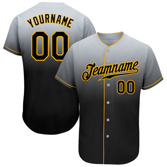 Custom Gray Black-Gold Authentic Fade Fashion Baseball Jersey - Sky-Custom