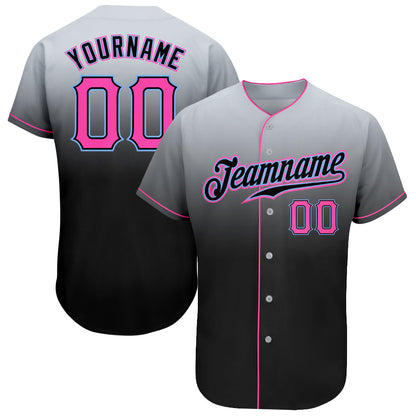 Custom Gray Pink-Black Authentic Fade Fashion Baseball Jersey - Sky-Custom