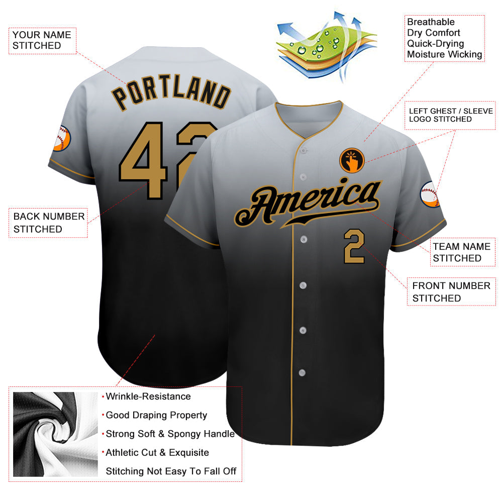 Custom Gray Old Gold-Black Authentic Fade Fashion Baseball Jersey - Sky-Custom
