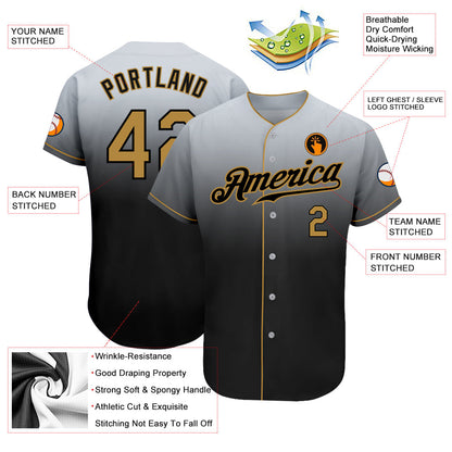 Custom Gray Old Gold-Black Authentic Fade Fashion Baseball Jersey - Sky-Custom