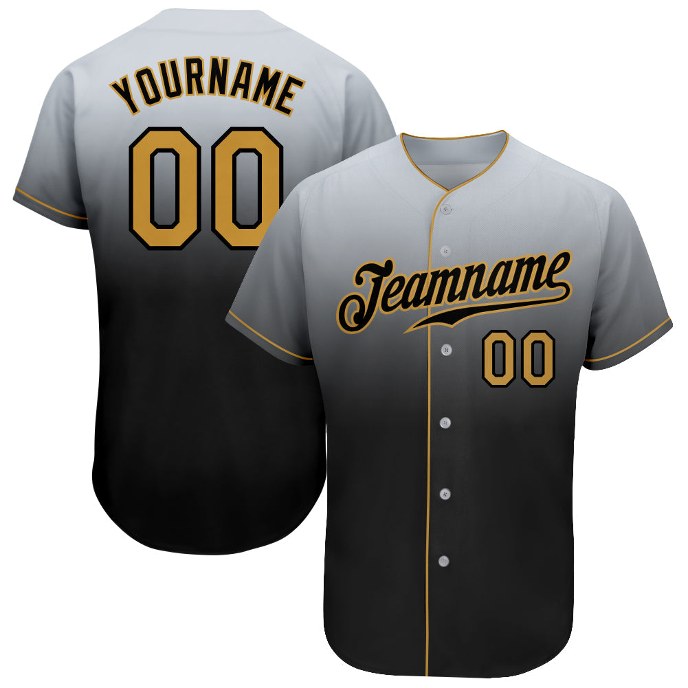 Custom Gray Old Gold-Black Authentic Fade Fashion Baseball Jersey - Sky-Custom