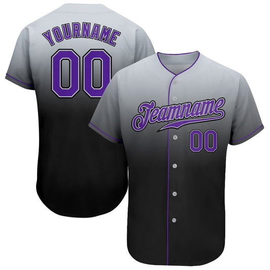 Custom Gray Purple-Black Authentic Fade Fashion Baseball Jersey - Sky-Custom