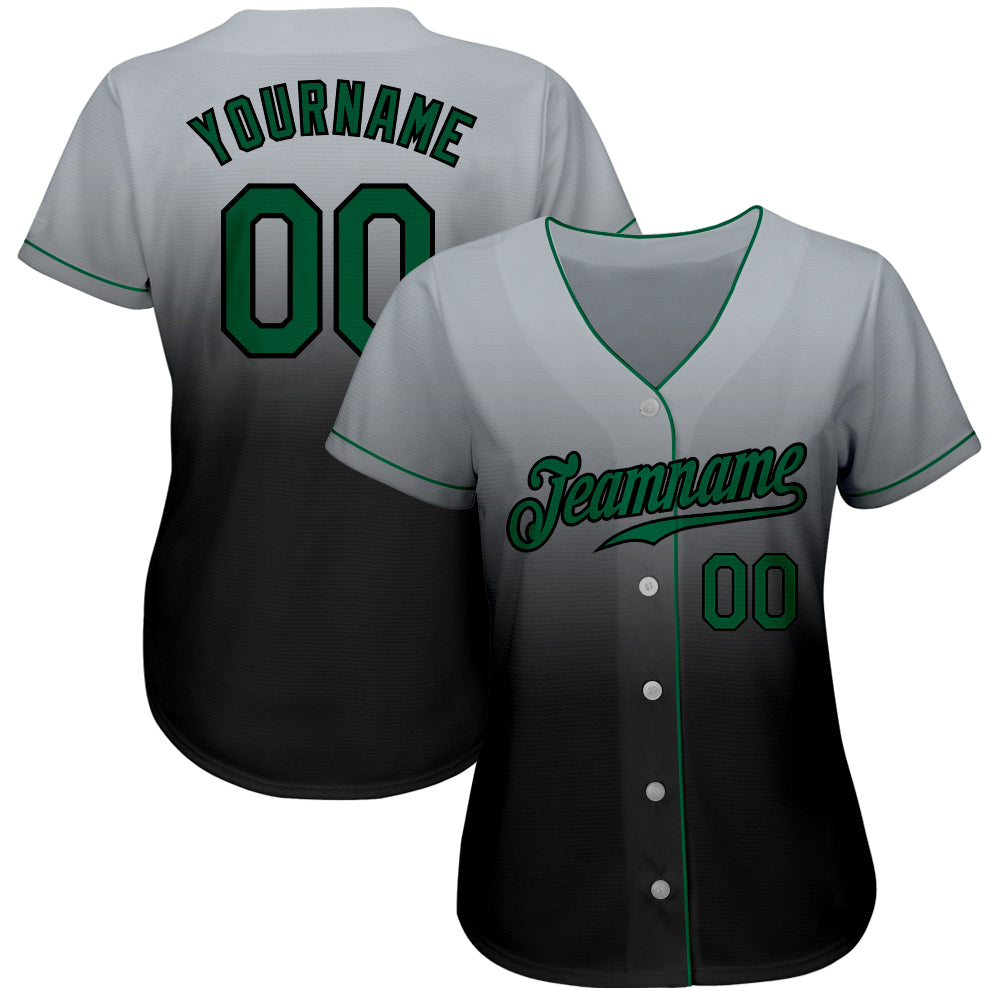 Custom Gray Kelly Green-Black Authentic Fade Fashion Baseball Jersey - Sky-Custom