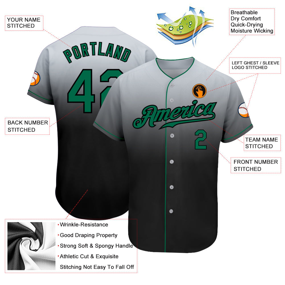 Custom Gray Kelly Green-Black Authentic Fade Fashion Baseball Jersey - Sky-Custom