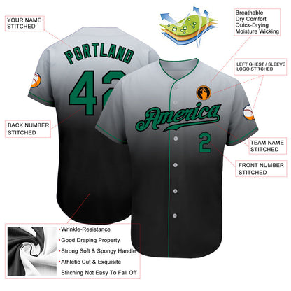 Custom Gray Kelly Green-Black Authentic Fade Fashion Baseball Jersey - Sky-Custom