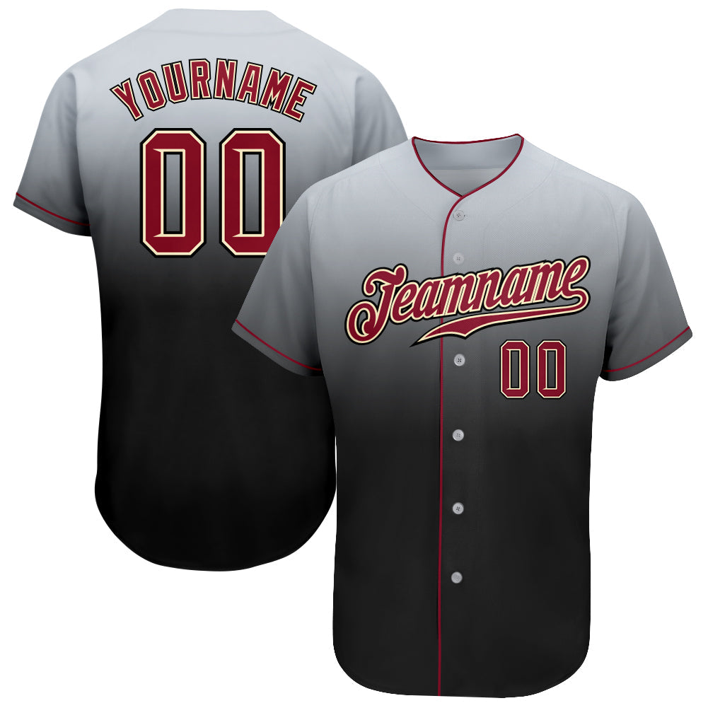 Custom Gray Crimson-Black Authentic Fade Fashion Baseball Jersey - Sky-Custom