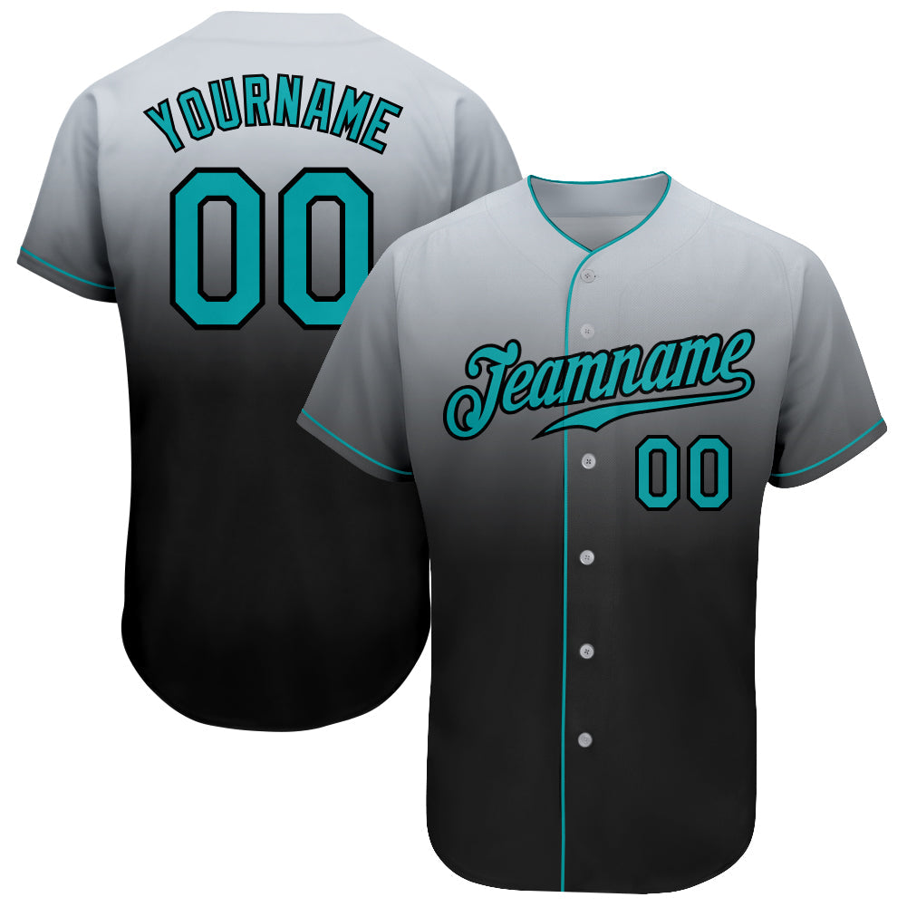 Custom Gray Teal-Black Authentic Fade Fashion Baseball Jersey - Sky-Custom