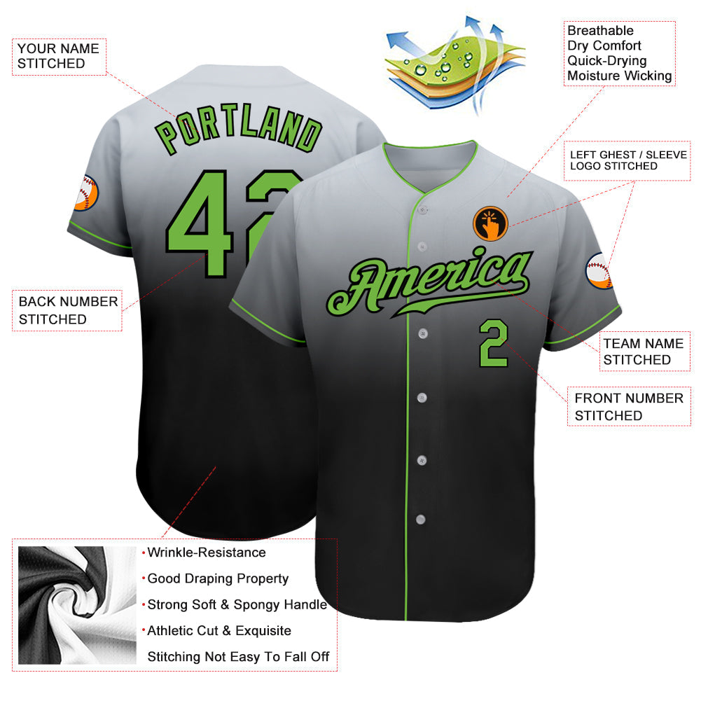 Custom Gray Neon Green-Black Authentic Fade Fashion Baseball Jersey - Sky-Custom
