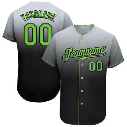 Custom Gray Neon Green-Black Authentic Fade Fashion Baseball Jersey - Sky-Custom