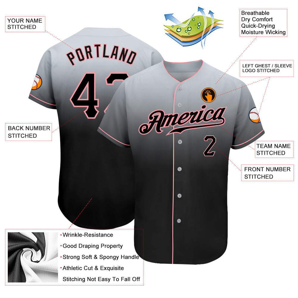 Custom Gray Black-Medium Pink Authentic Fade Fashion Baseball Jersey - Sky-Custom