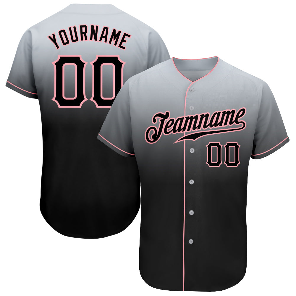 Custom Gray Black-Medium Pink Authentic Fade Fashion Baseball Jersey - Sky-Custom