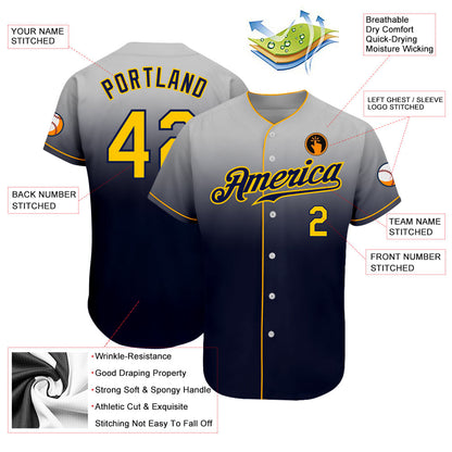 Custom Gray Gold-Navy Authentic Fade Fashion Baseball Jersey - Sky-Custom