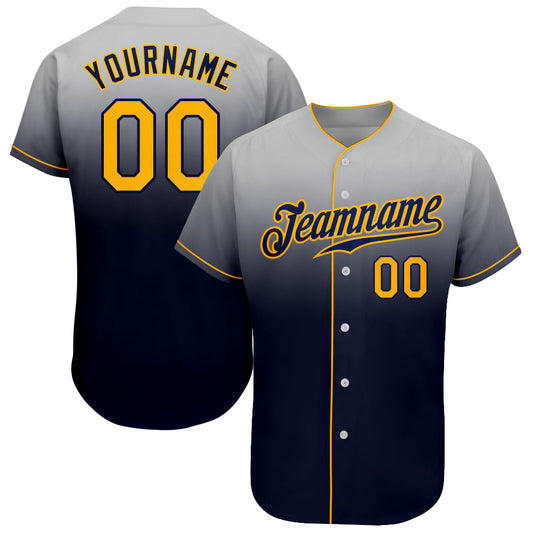 Custom Gray Gold-Navy Authentic Fade Fashion Baseball Jersey - Sky-Custom