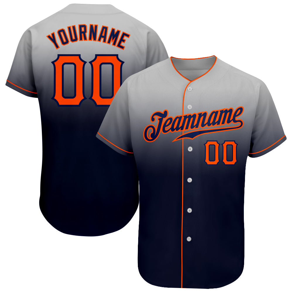 Custom Gray Orange-Navy Authentic Fade Fashion Baseball Jersey - Sky-Custom