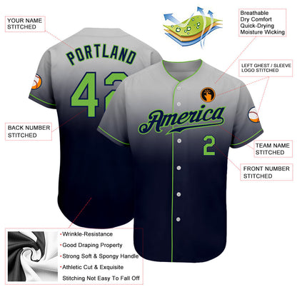 Custom Gray Neon Green-Navy Authentic Fade Fashion Baseball Jersey - Sky-Custom