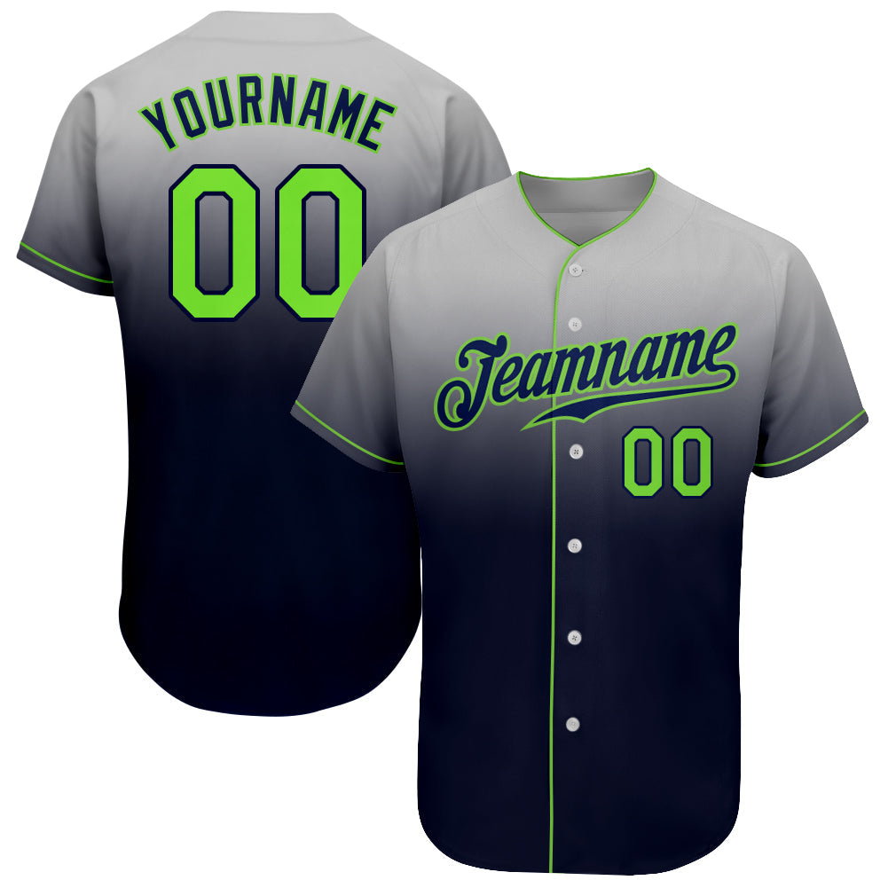 Custom Gray Neon Green-Navy Authentic Fade Fashion Baseball Jersey - Sky-Custom