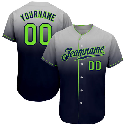 Custom Gray Neon Green-Navy Authentic Fade Fashion Baseball Jersey - Sky-Custom