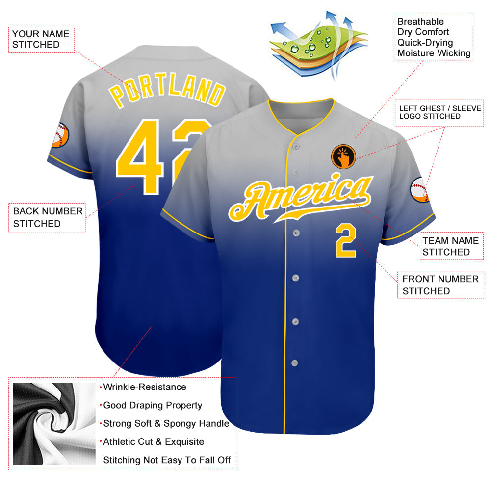 Custom Gray Gold-Royal Authentic Fade Fashion Baseball Jersey - Sky-Custom