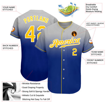 Custom Gray Gold-Royal Authentic Fade Fashion Baseball Jersey - Sky-Custom