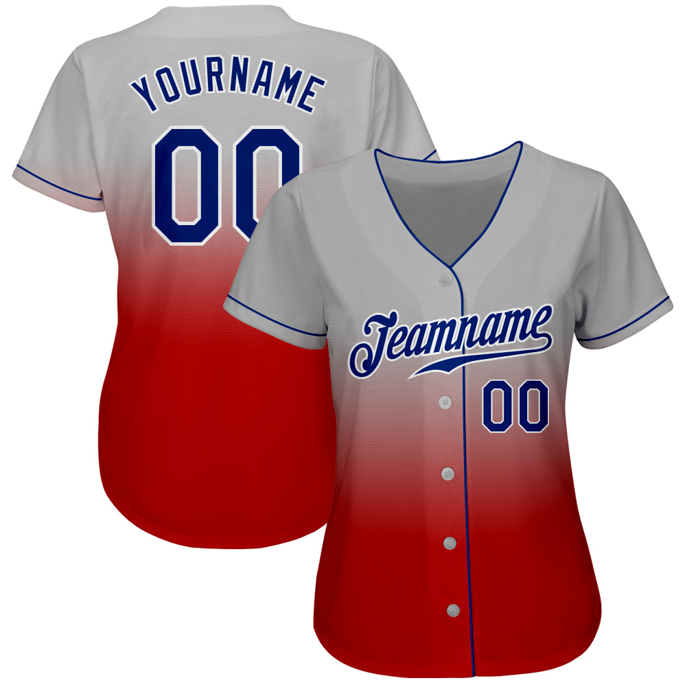 Custom Gray Royal-Red Authentic Fade Fashion Baseball Jersey - Sky-Custom