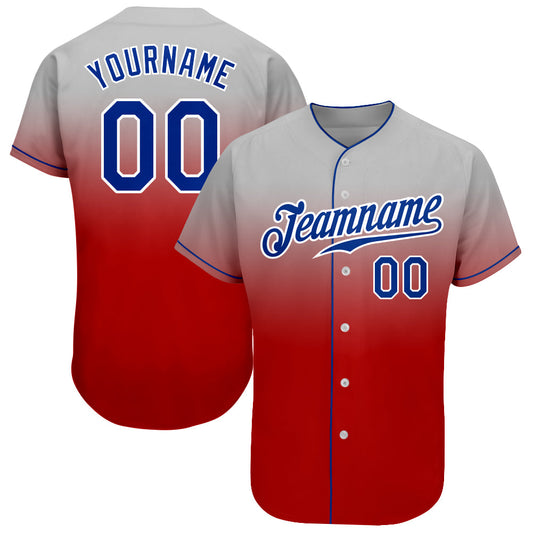 Custom Gray Royal-Red Authentic Fade Fashion Baseball Jersey - Sky-Custom