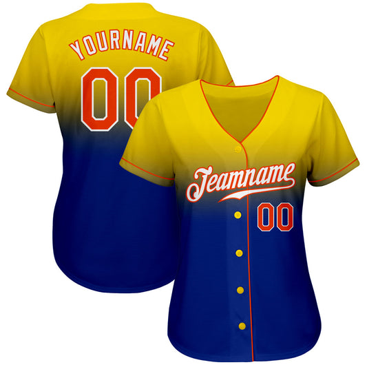 Custom Yellow Orange-Royal Authentic Fade Fashion Baseball Jersey - Sky-Custom