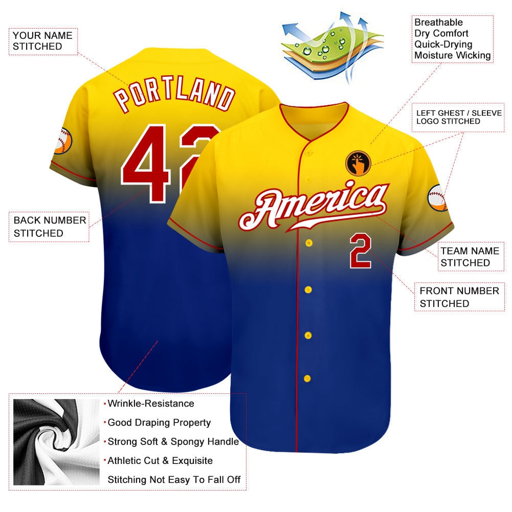 Custom Yellow Red-Royal Authentic Fade Fashion Baseball Jersey - Sky-Custom