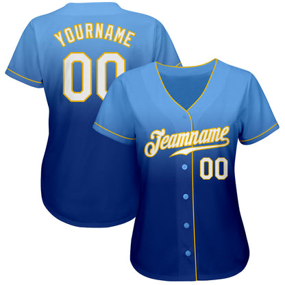 Custom Light Blue White-Royal Authentic Fade Fashion Baseball Jersey - Sky-Custom