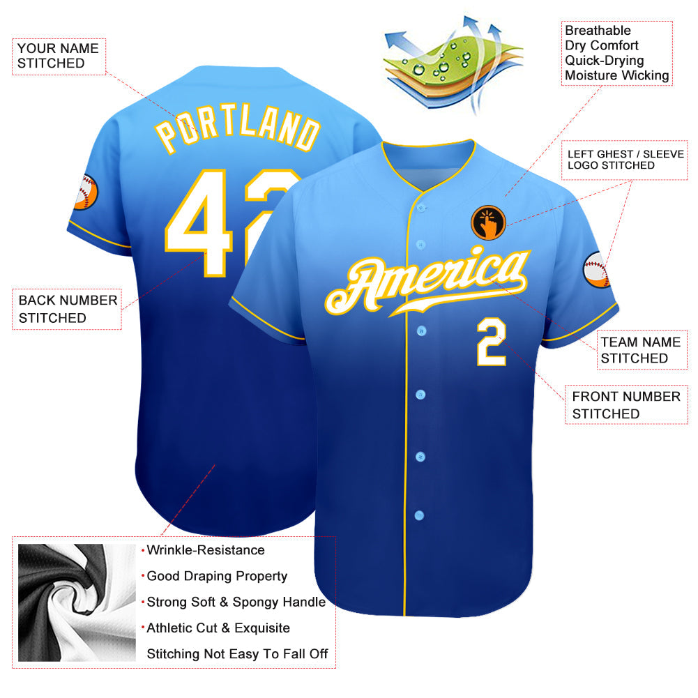 Custom Light Blue White-Royal Authentic Fade Fashion Baseball Jersey - Sky-Custom