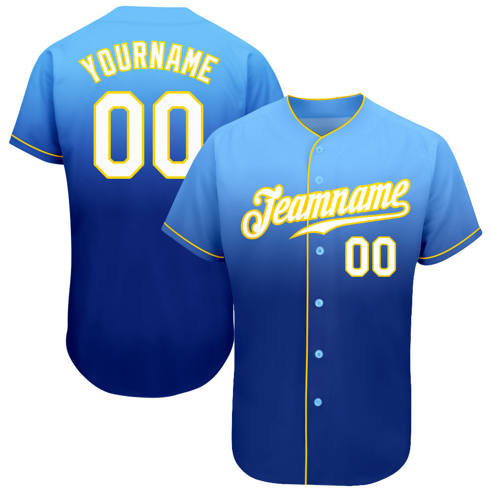 Custom Light Blue White-Royal Authentic Fade Fashion Baseball Jersey - Sky-Custom