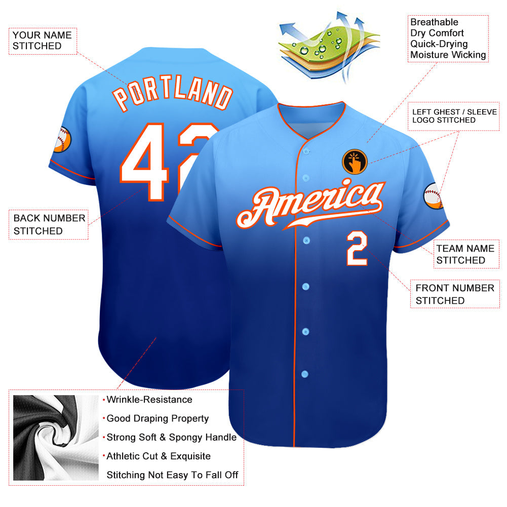 Custom Light Blue White-Royal Authentic Fade Fashion Baseball Jersey - Sky-Custom