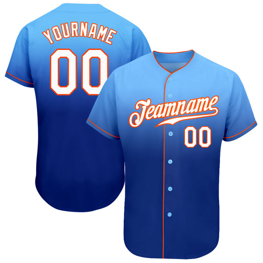 Custom Light Blue White-Royal Authentic Fade Fashion Baseball Jersey - Sky-Custom
