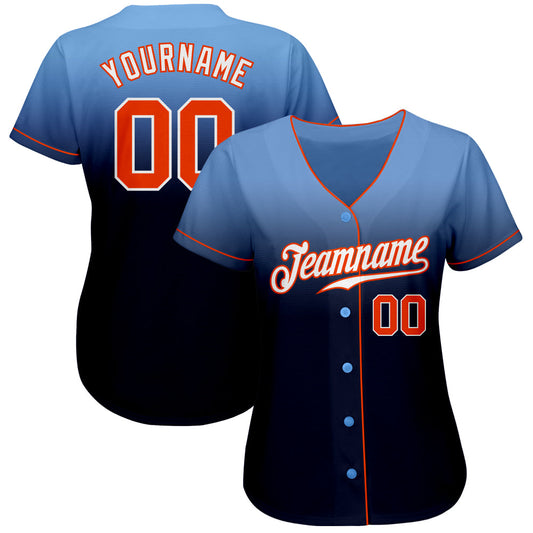 Custom Light Blue Orange-Navy Authentic Fade Fashion Baseball Jersey - Sky-Custom