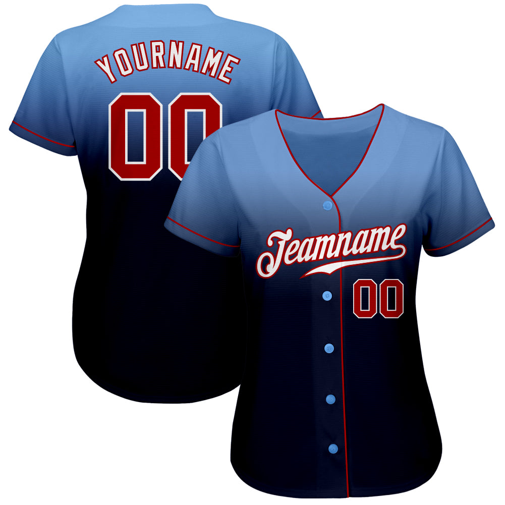 Custom Light Blue Red-Navy Authentic Fade Fashion Baseball Jersey - Sky-Custom