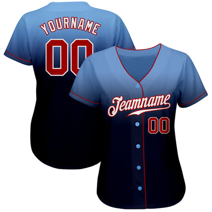 Custom Light Blue Red-Navy Authentic Fade Fashion Baseball Jersey - Sky-Custom