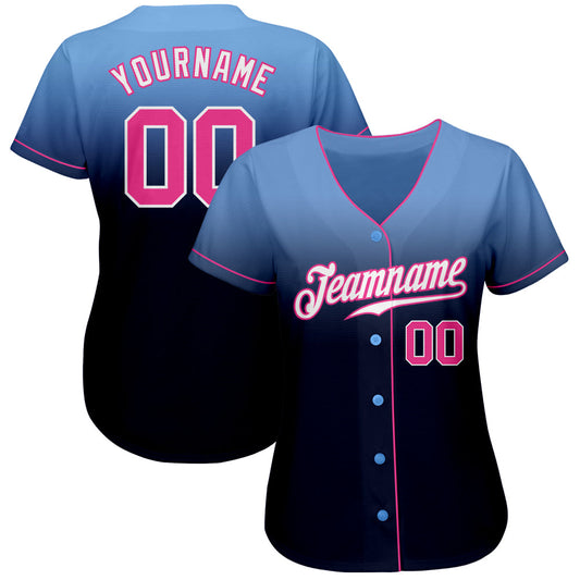 Custom Light Blue Pink-Navy Authentic Fade Fashion Baseball Jersey - Sky-Custom